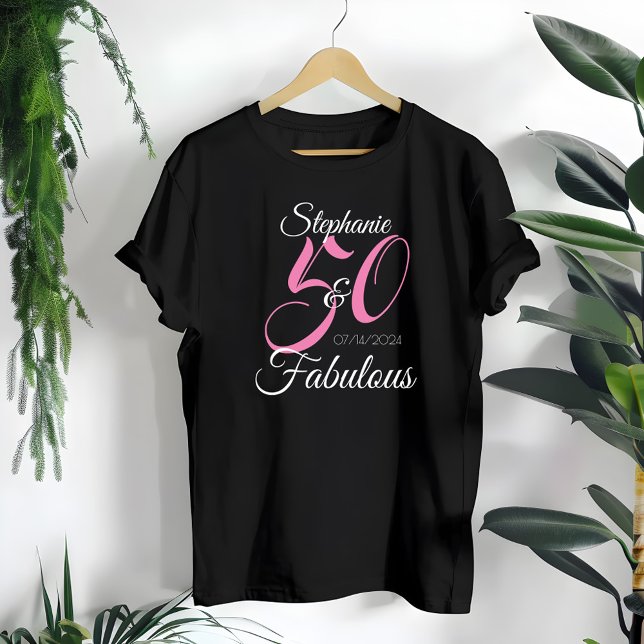 50 and Fabulous Pink Personalized Birthday Party T-Shirt (Creator Uploaded)