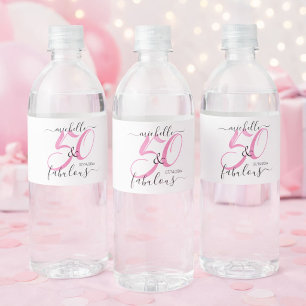 50 and Fabulous Pink Personalized Birthday Party Water Bottle Label