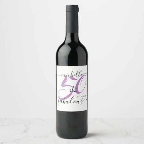 50 and Fabulous Pink Personalized Birthday Party Wine Label