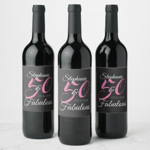 50 and Fabulous Pink Personalized Birthday Party Wine Label