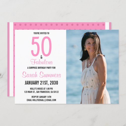 50 and Fabulous Pink Photo 50th Birthday Invitation