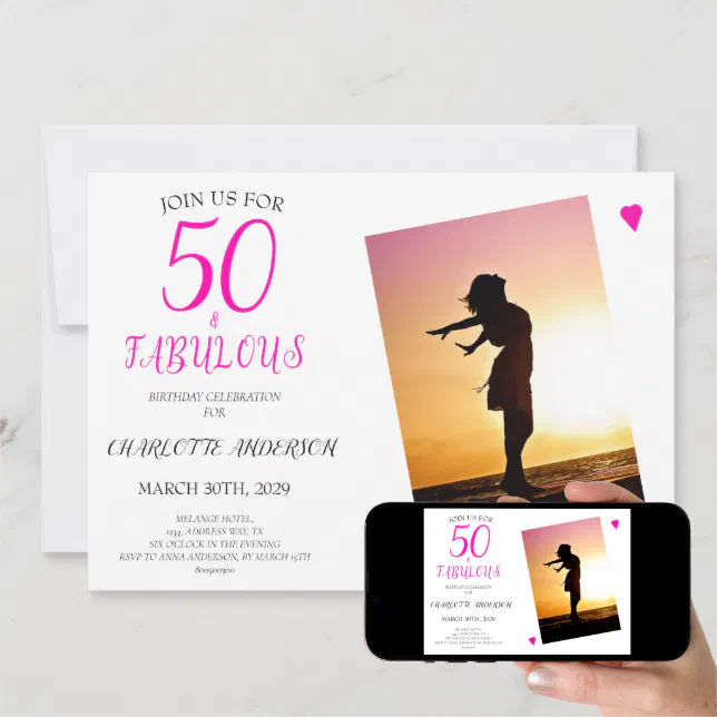 50 And Fabulous Pink Photo 50th Birthday Party Invitation Zazzle