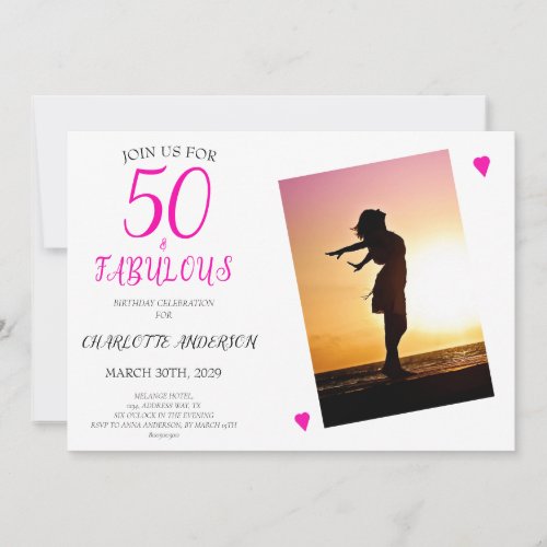 50 and Fabulous Pink Photo 50th birthday party Invitation