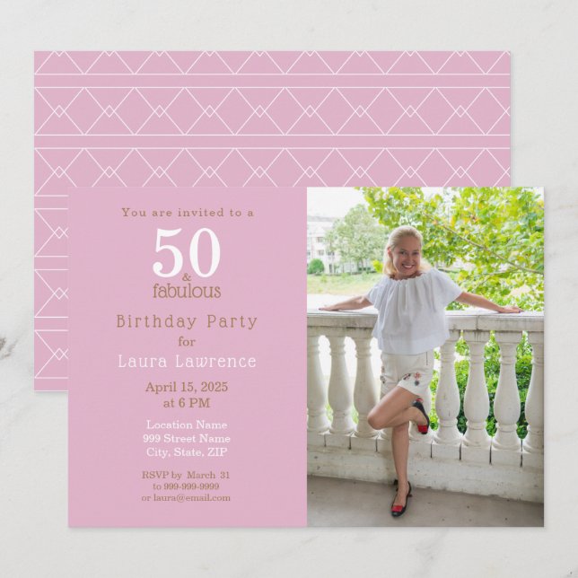 50 and Fabulous Pink Photo 50th Birthday Party Invitation (Front/Back)