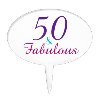 50 and Fabulous Pink Purple Birthday Typography Cake Topper