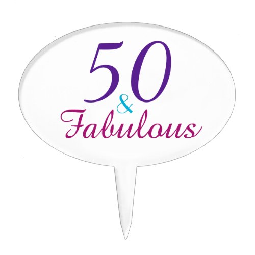 50 and Fabulous Pink Purple Birthday Typography Cake Topper