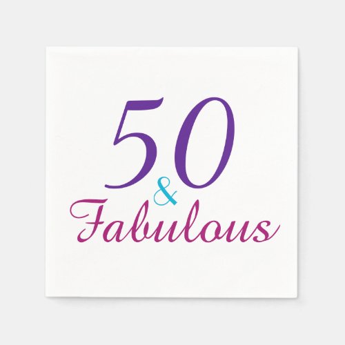 50 and Fabulous Pink Purple Blue Birthday Party Paper Napkins