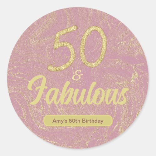 50 and Fabulous Pink Rose Gold 50th Birthday Party Classic Round Sticker
