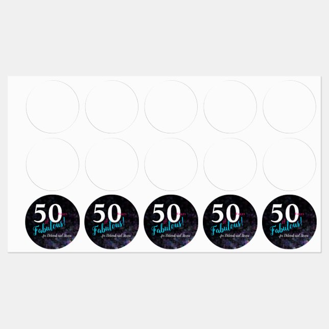 50 and fabulous pink, silver and teal glitter labels (Sheet)