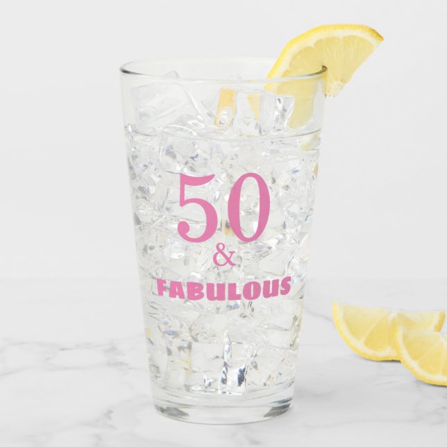 50 And Fabulous Pink Stylish Birthday Gift Favor Glass (Back Ice)
