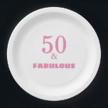 50 And Fabulous Pink Stylish Birthday Party Cool Paper Plates<br><div class="desc">Designed with elegant & simple pink text templates,  this is perfect for the 50th birthday party celebrations!</div>