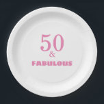 50 And Fabulous Pink Stylish Birthday Party Cool Paper Plates<br><div class="desc">Designed with elegant & simple pink text templates,  this is perfect for the 50th birthday party celebrations!</div>