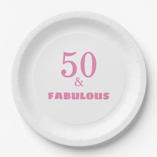 50 And Fabulous Pink Stylish Birthday Party Cool Paper Plates (Front)