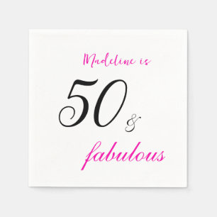 50 and fabulous Pink typography 50th birthday Napkins