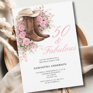 50 and Fabulous Pink Western Floral 50th Birthday Invitation
