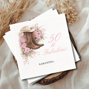 50 and Fabulous Pink Western Floral 50th Birthday Napkins
