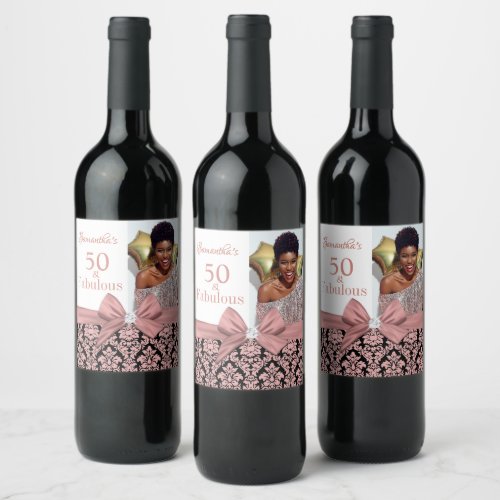 50 and Fabulous Pink White Birthday Party Wine Lab Wine Label