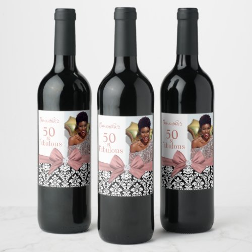 50 and Fabulous Pink White Birthday Party Wine Label