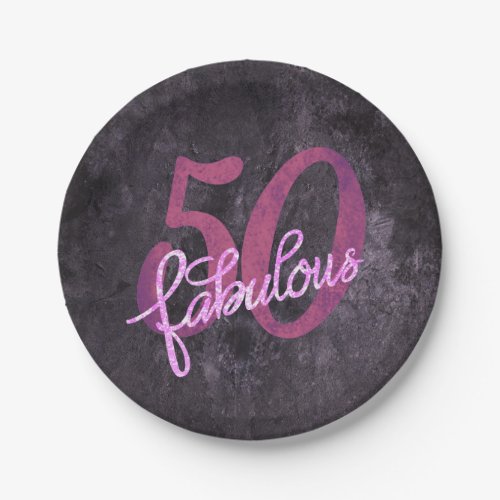 50 and Fabulous  Plum Purple and Pink Grunge Paper Plates