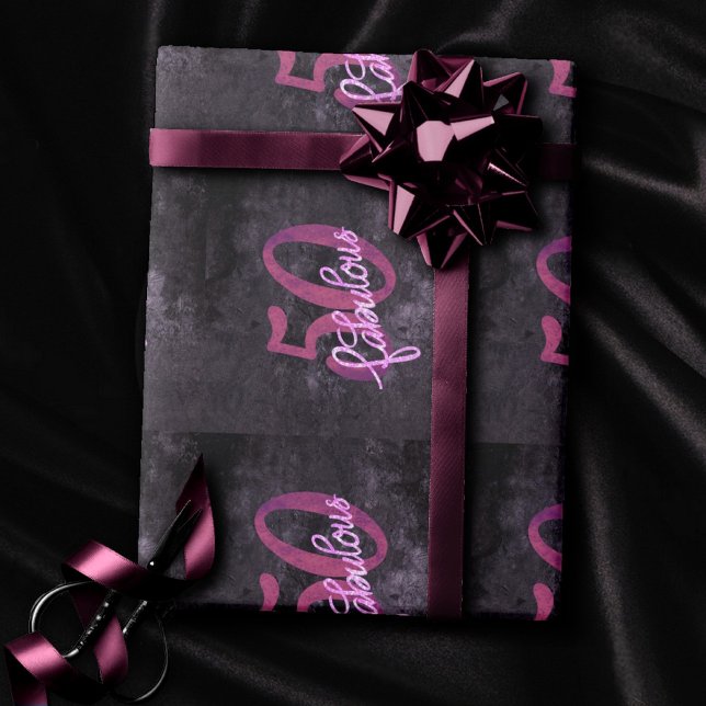50 and Fabulous | Plum Purple and Pink Grunge Wrapping Paper (Creator Uploaded)