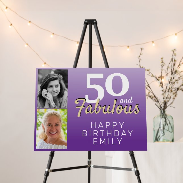 50 and Fabulous Purple 50th Birthday 2 Photo Foam Board (In Situ (Stand))