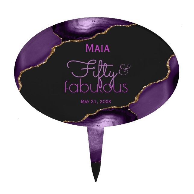 50 and Fabulous Purple Agate  Cake Topper (Front)