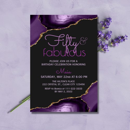 50 and Fabulous Purple Agate Invitation