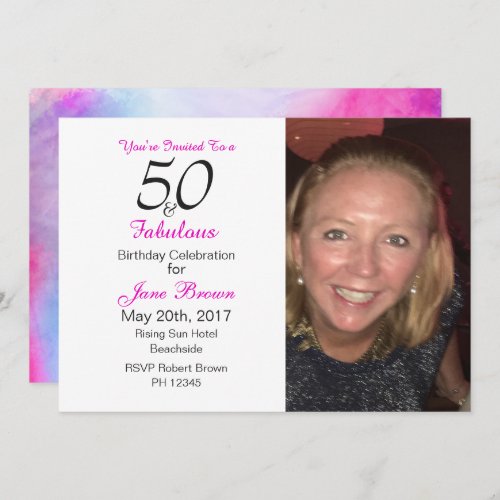 50 and Fabulous Purple and Pink Invitation