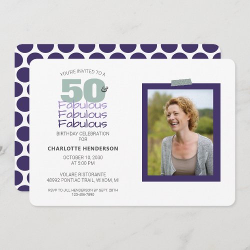 50 and Fabulous Purple Birthday Party Photo Invitation