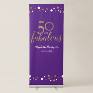 50 and fabulous Purple Gold confetti 50th Birthday Retractable Banner