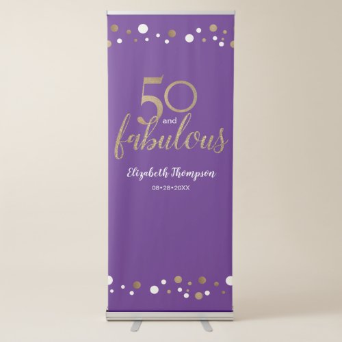 50 and fabulous Purple Gold confetti 50th Birthday Retractable Banner