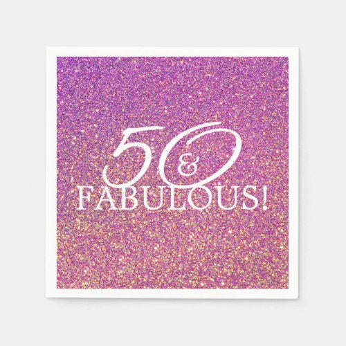50 And Fabulous Purple Gold Glitter Napkins