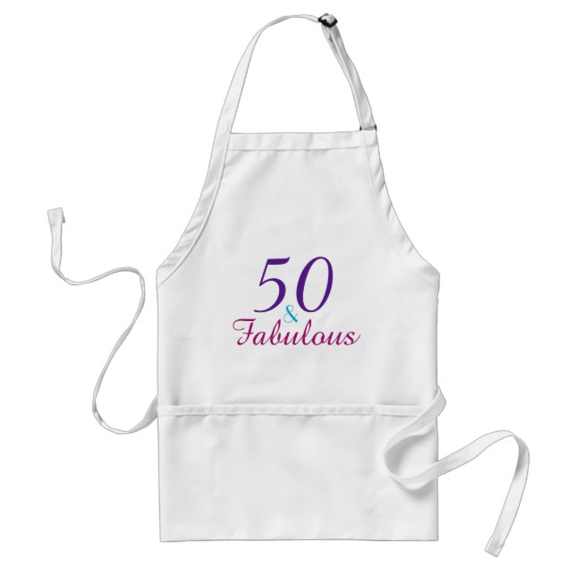 50 and Fabulous Purple Pink Blue Birthday Party Adult Apron (Front)