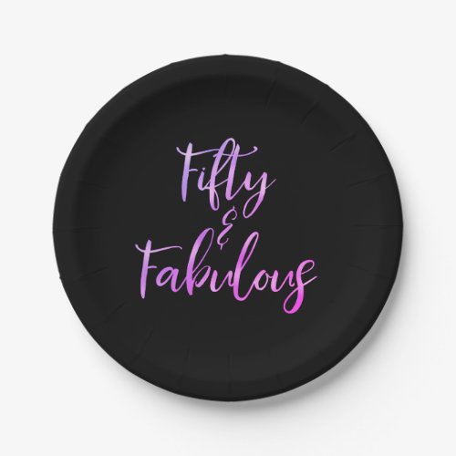 50 and Fabulous Purple Pink Foil Birthday Paper Plates