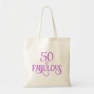 50 and Fabulous Purple Typography Tote Bag
