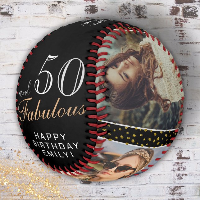 50 and Fabulous Quote Black 3 Photo 50th Birthday Softball (Creator Uploaded)