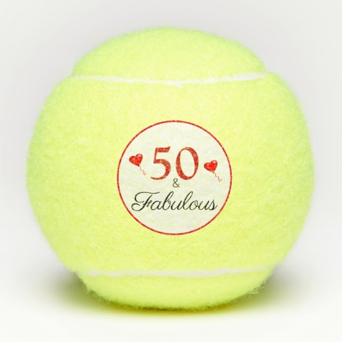 50 and Fabulous Quote Red 50th Birthday Tennis Balls