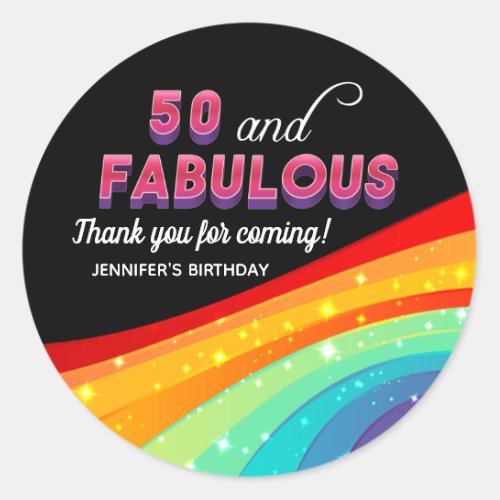 50 and Fabulous Rainbow 50th Birthday Party Classic Round Sticker