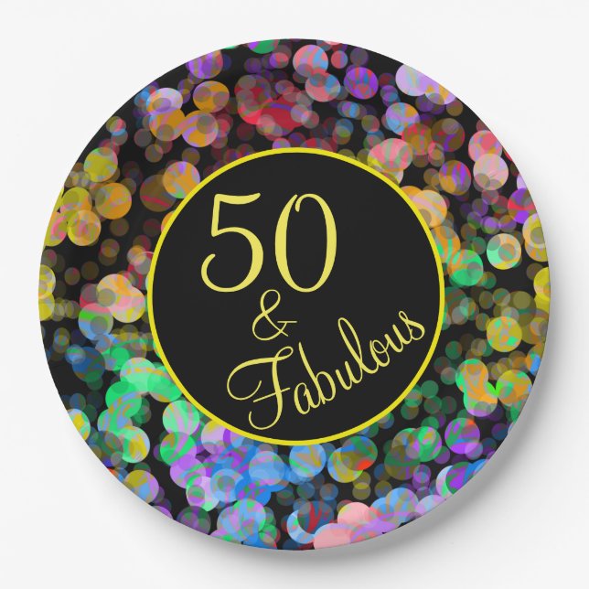 50 and Fabulous Rainbow 50th Birthday Party Paper Plates (Front)
