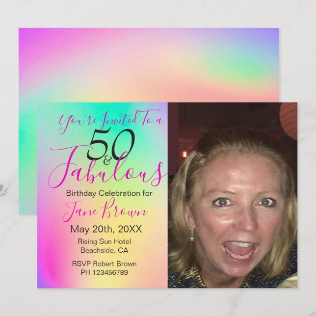 50 and Fabulous Rainbow Colorful Birthday Invitation (Front/Back)