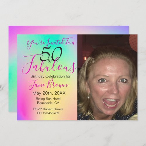 50 and Fabulous Rainbow Colorful Birthday Invitation