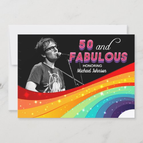 50 and Fabulous Rainbow Gay Pride Photo Birthday Invitation