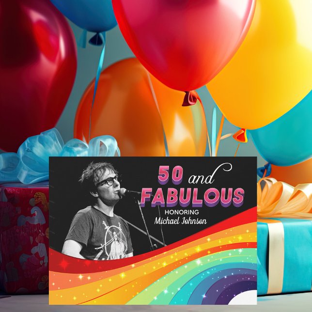 50 and Fabulous Rainbow Gay Pride Photo Birthday Invitation (Creator Uploaded)