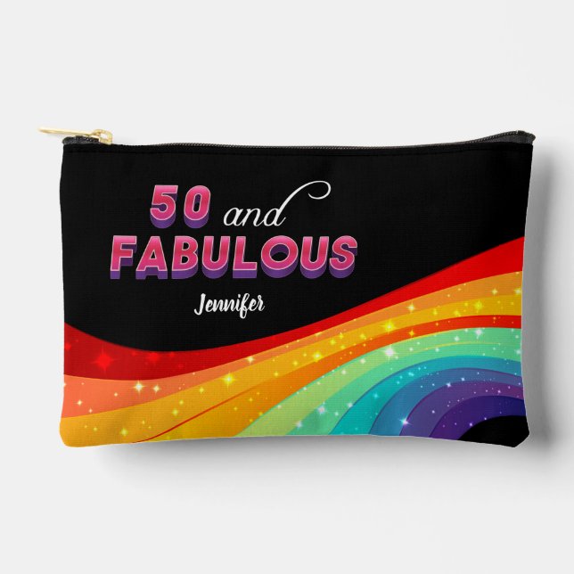 50 and Fabulous Rainbow Sparkle 50th Birthday Accessory Pouch (Front)