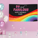 50 and Fabulous Rainbow Sparkle 50th Birthday Banner<br><div class="desc">Dazzle your guests with this bright rainbow 50 and Fabulous birthday party banner. Pink and purple bold typography above a colorful rainbow with faux sparkles creates a stunning look for your big event. The modern black background really makes your fun color choices pop and stand out. Coordinate with matching party...</div>