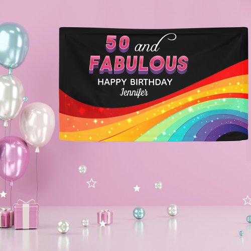 50 and Fabulous Rainbow Sparkle 50th Birthday Banner