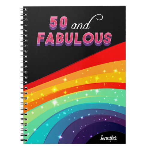 50 and Fabulous Rainbow Sparkle 50th Monogram Notebook