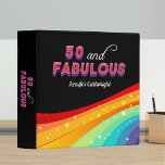 50 and Fabulous Rainbow Sparkle Birthday Album 3 Ring Binder<br><div class="desc">This bright rainbow 50 and Fabulous binder is a gorgeous way to plan your birthday party or collect memories to store inside after the big event. Pink and purple bold typography above a colorful rainbow with faux sparkles to create a stunning look on a bold black background. Coordinate with matching...</div>