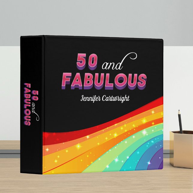 50 and Fabulous Rainbow Sparkle Birthday Album 3 Ring Binder (Creator Uploaded)