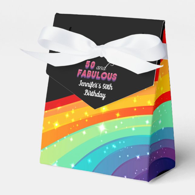 50 and Fabulous Rainbow Sparkle Birthday  Party Favor Boxes (Front Side)